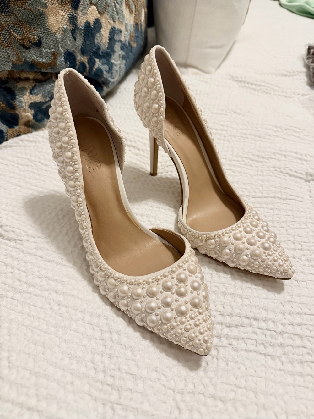 INC International Concepts Ivory Pearl-Embellished Pointed-Toe Stilettos